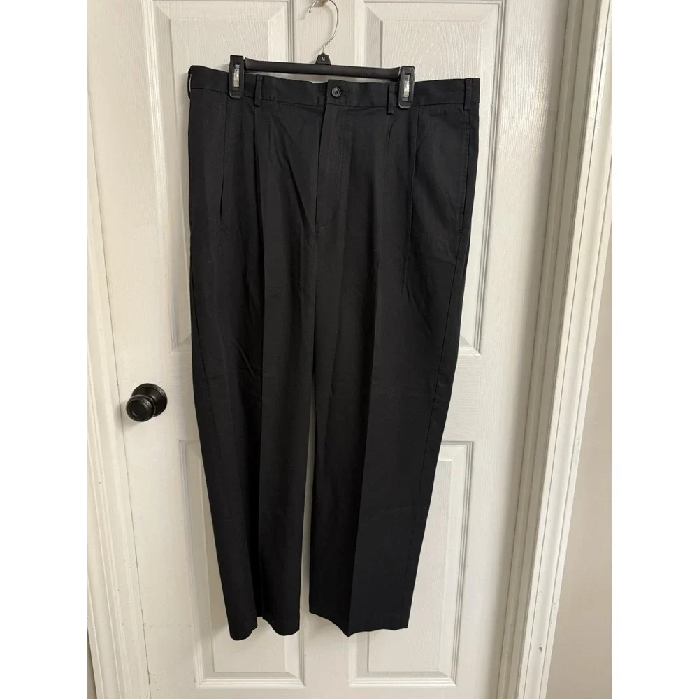 Vintage 90's Tommy Hilfiger Men's 38x30 Dress Pants Pleated Black Chino Cuffed